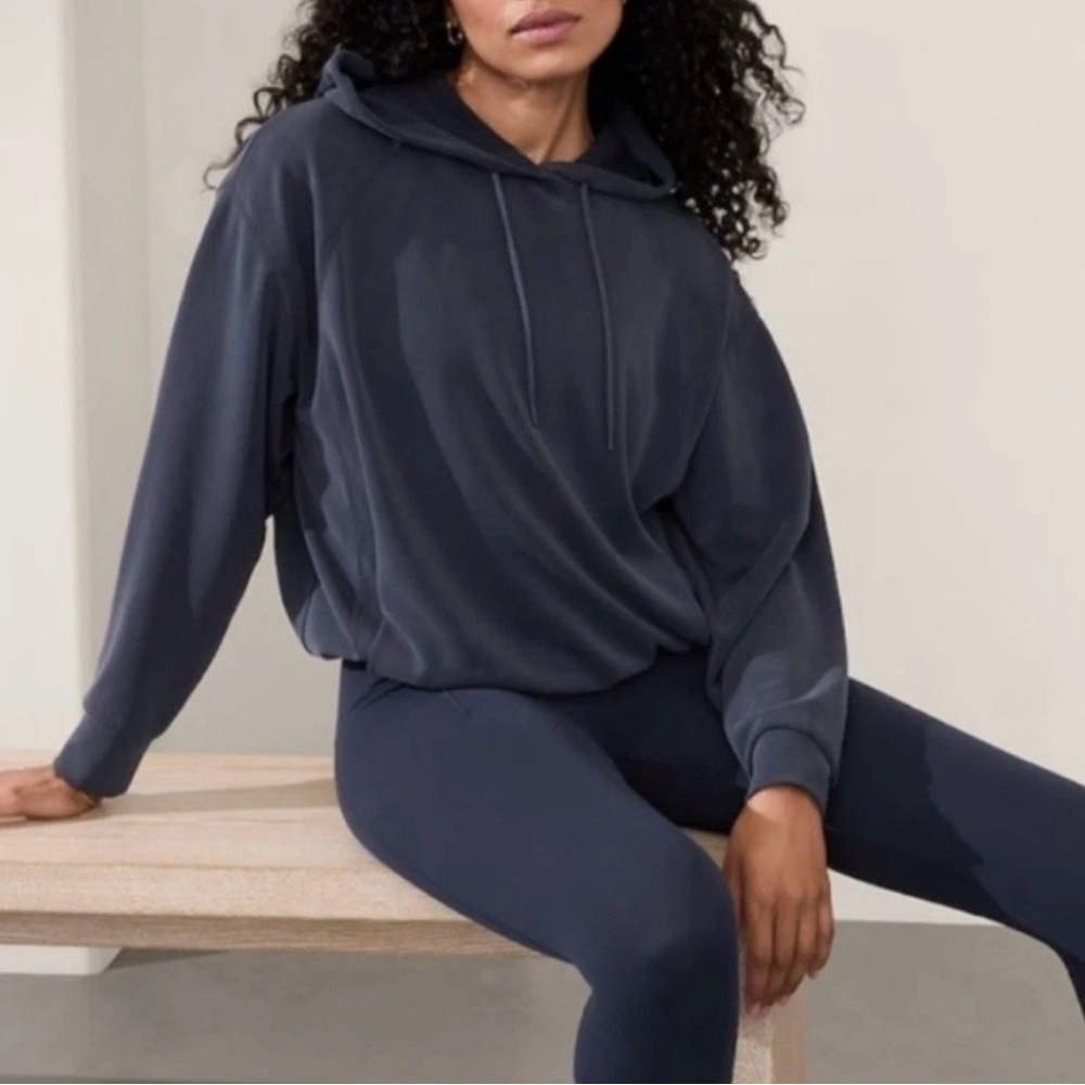 Athleta Charcoal/Blue Seasoft Bubble Hem Hoodie with Pockets Large New